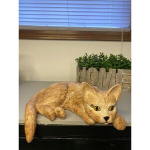 Vintage Ceramic Cat Figurine Lying Down Orange Tabby Home Decor Collectible